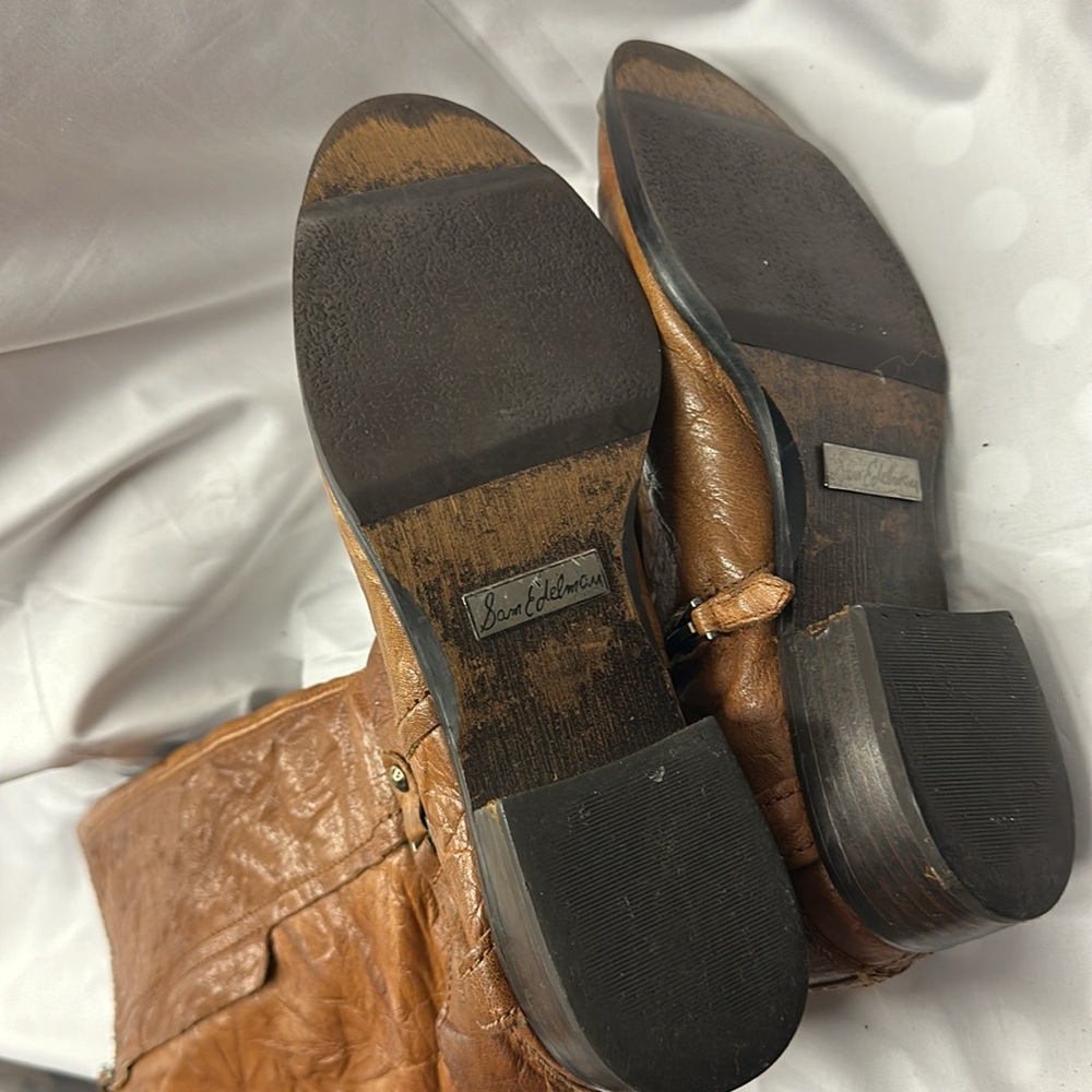Sam Edelman Brown Presley Textured Wrinkled Leather Western Riding Boots size 9. - Picture 4 of 6